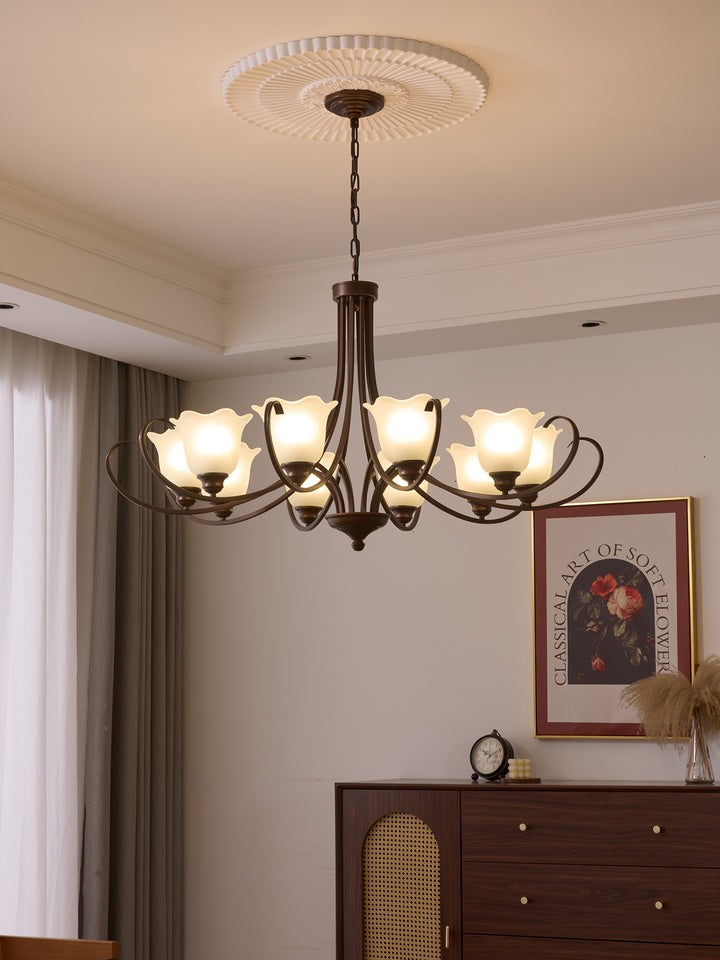 Floral Glass Pendant Chandelier with Bronze Finish