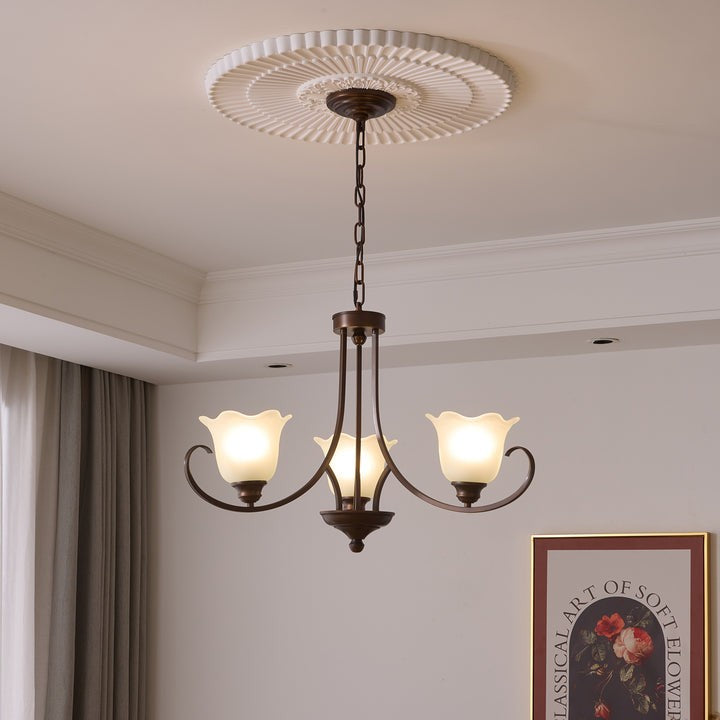 Floral Glass Pendant Chandelier with Bronze Finish