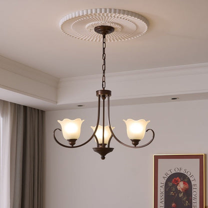 Floral Glass Pendant Chandelier with Bronze Finish