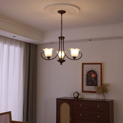 Floral Glass Pendant Chandelier with Bronze Finish