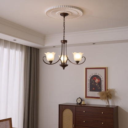 Floral Glass Pendant Chandelier with Bronze Finish