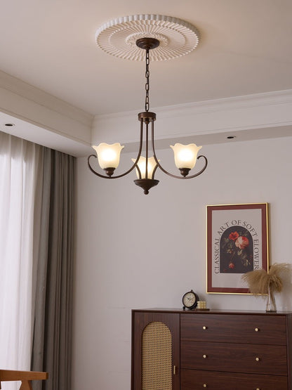 Floral Glass Pendant Chandelier with Bronze Finish