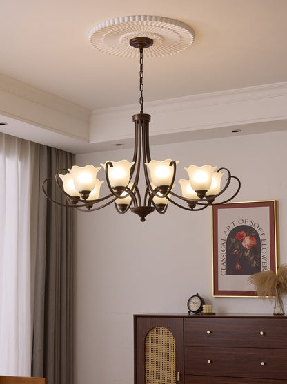 Floral Glass Pendant Chandelier with Bronze Finish