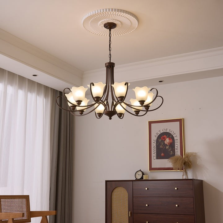 Floral Glass Pendant Chandelier with Bronze Finish
