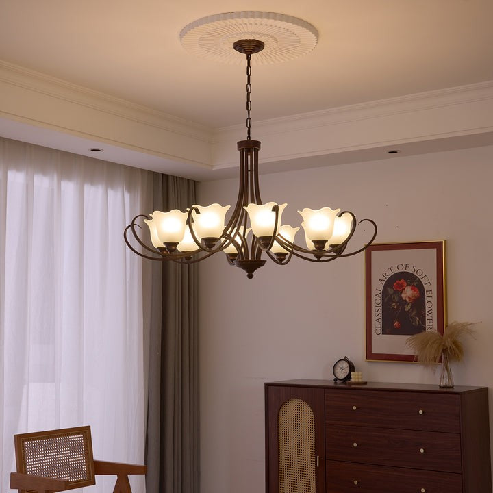 Floral Glass Pendant Chandelier with Bronze Finish