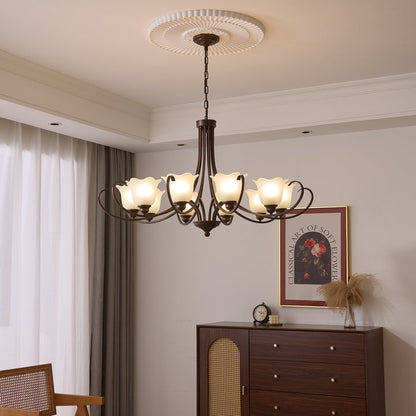 Floral Glass Pendant Chandelier with Bronze Finish