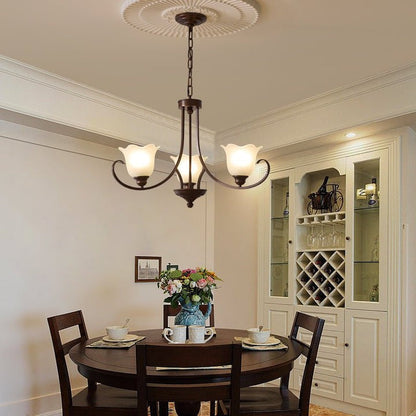 Floral Glass Pendant Chandelier with Bronze Finish