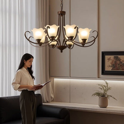 Floral Glass Pendant Chandelier with Bronze Finish