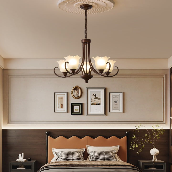 Floral Glass Pendant Chandelier with Bronze Finish