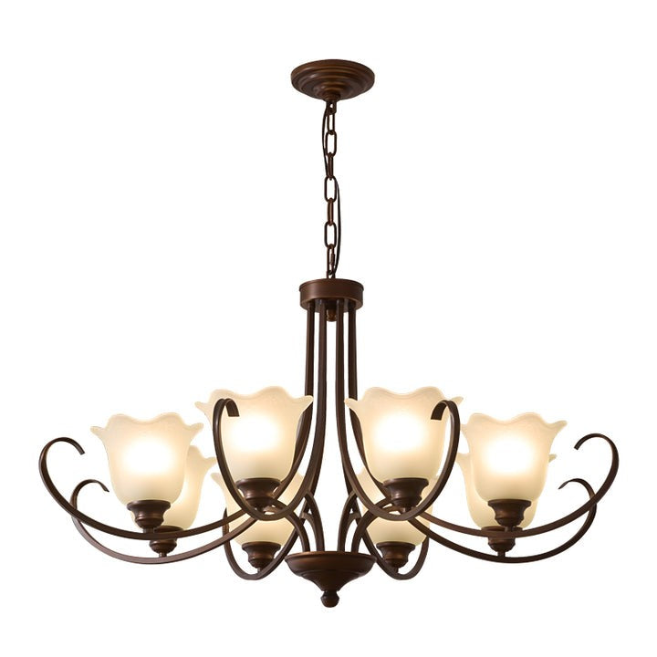 Floral Glass Pendant Chandelier with Bronze Finish