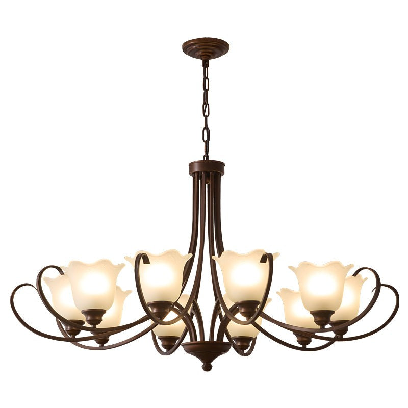 Floral Glass Pendant Chandelier with Bronze Finish