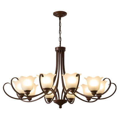 Floral Glass Pendant Chandelier with Bronze Finish