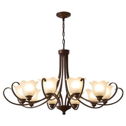 Floral Glass Pendant Chandelier with Bronze Finish