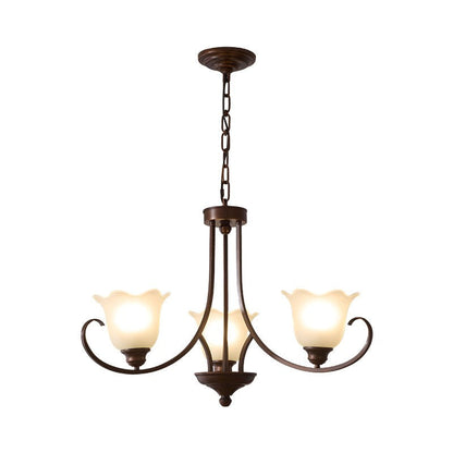 Floral Glass Pendant Chandelier with Bronze Finish