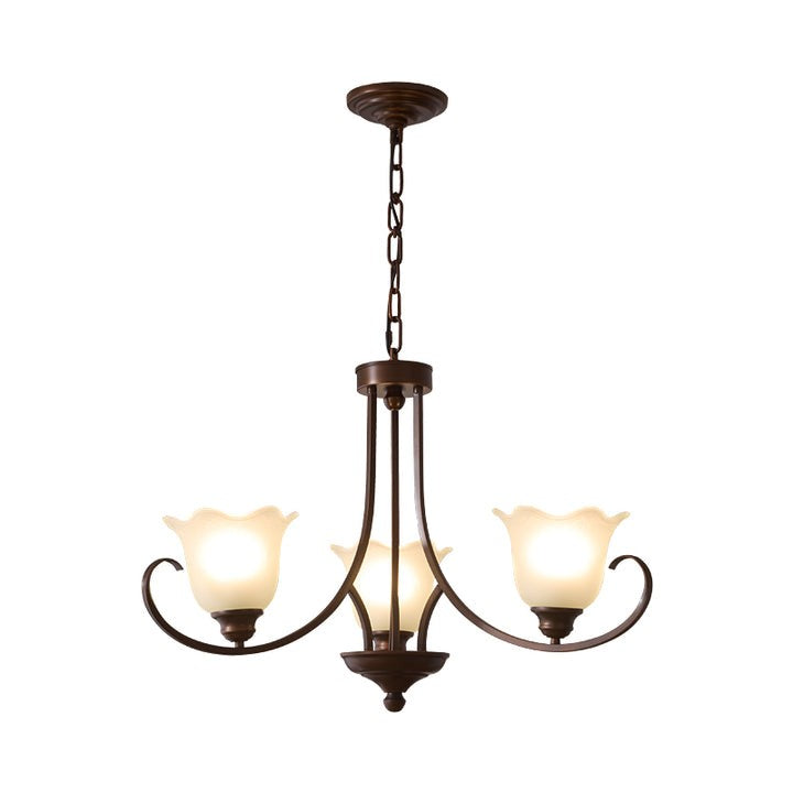 Floral Glass Pendant Chandelier with Bronze Finish