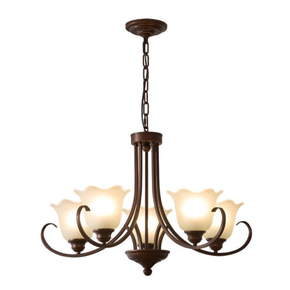 Floral Glass Pendant Chandelier with Bronze Finish