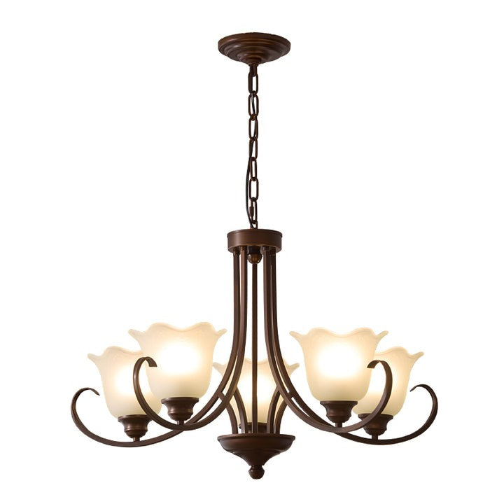 Floral Glass Pendant Chandelier with Bronze Finish