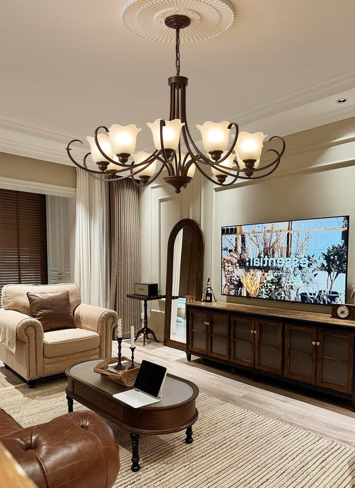 Floral Glass Pendant Chandelier with Bronze Finish
