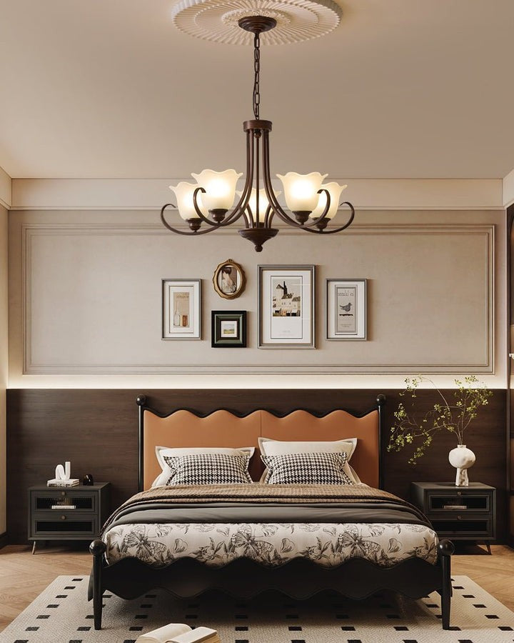 Floral Glass Pendant Chandelier with Bronze Finish
