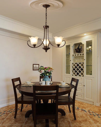 Floral Glass Pendant Chandelier with Bronze Finish