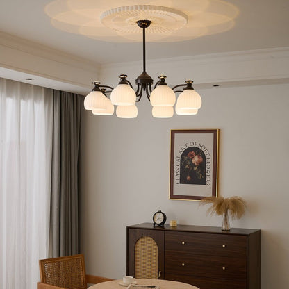 Floral Glass Shade Chandelier – Modern LED Ceiling Light
