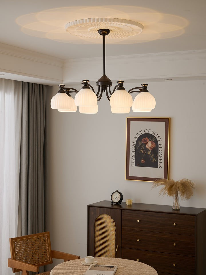 Floral Glass Shade Chandelier – Modern LED Ceiling Light