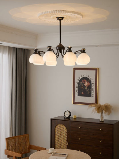 Floral Glass Shade Chandelier – Modern LED Ceiling Light