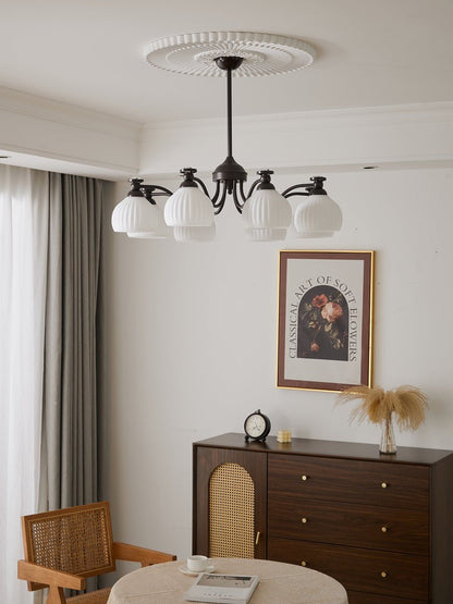 Floral Glass Shade Chandelier – Modern LED Ceiling Light