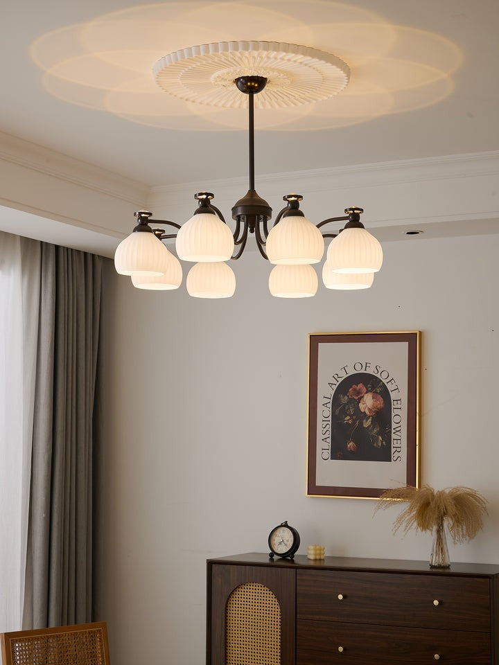 Floral Glass Shade Chandelier – Modern LED Ceiling Light