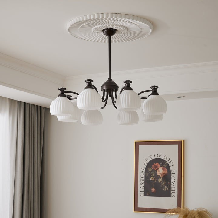 Floral Glass Shade Chandelier – Modern LED Ceiling Light