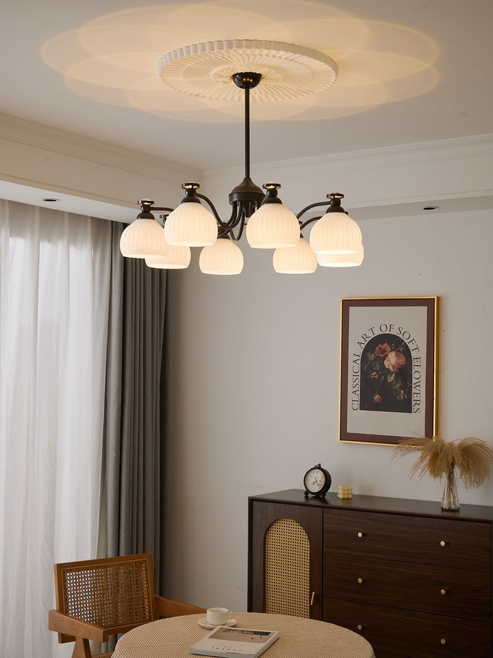 Floral Glass Shade Chandelier – Modern LED Ceiling Light