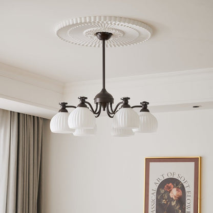 Floral Glass Shade Chandelier – Modern LED Ceiling Light