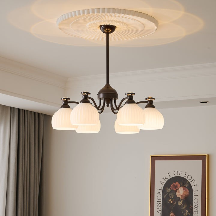 Floral Glass Shade Chandelier – Modern LED Ceiling Light