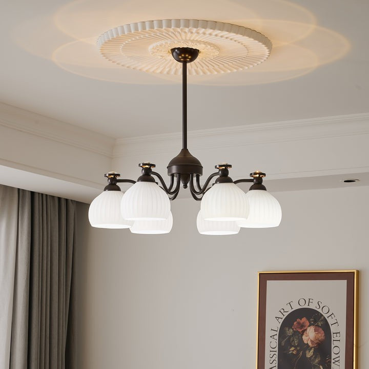 Floral Glass Shade Chandelier – Modern LED Ceiling Light