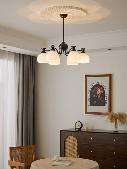 Floral Glass Shade Chandelier – Modern LED Ceiling Light
