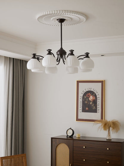 Floral Glass Shade Chandelier – Modern LED Ceiling Light