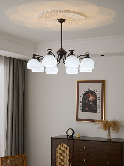 Floral Glass Shade Chandelier – Modern LED Ceiling Light