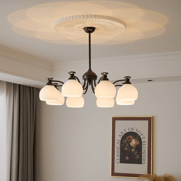 Floral Glass Shade Chandelier – Modern LED Ceiling Light