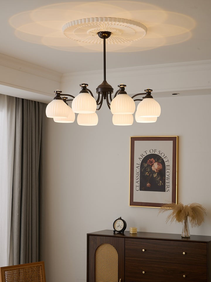 Floral Glass Shade Chandelier – Modern LED Ceiling Light