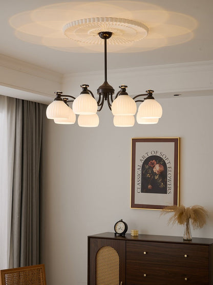 Floral Glass Shade Chandelier – Modern LED Ceiling Light