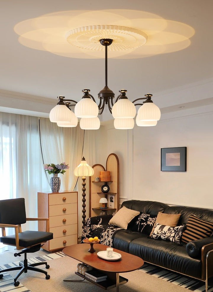 Floral Glass Shade Chandelier – Modern LED Ceiling Light