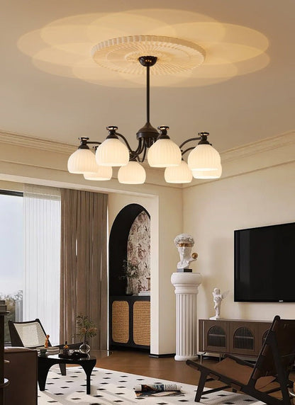 Floral Glass Shade Chandelier – Modern LED Ceiling Light