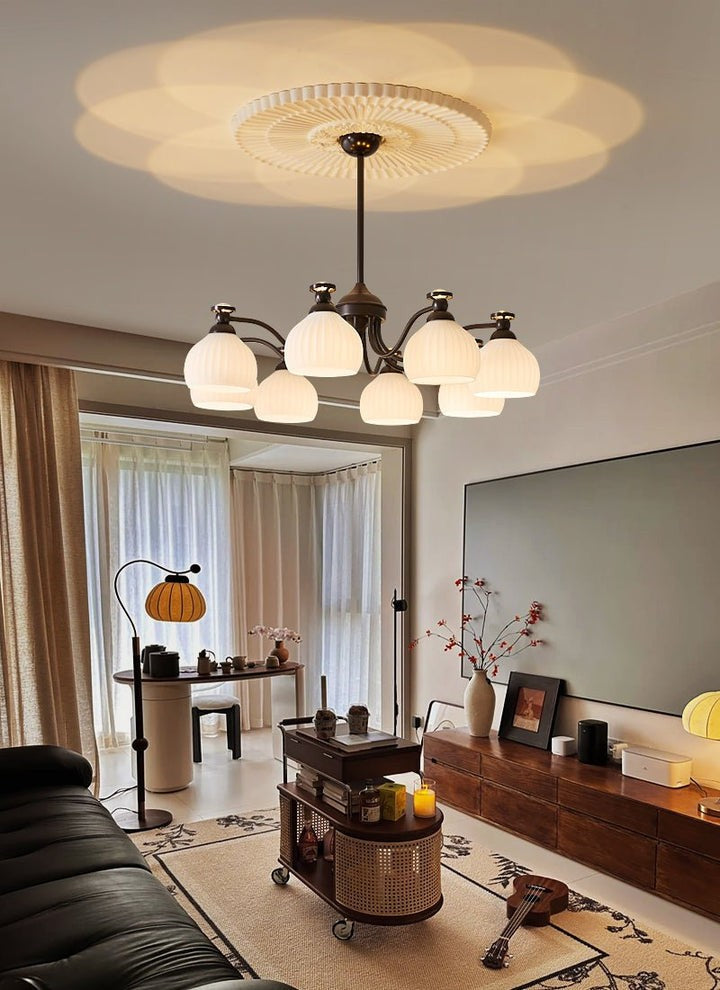 Floral Glass Shade Chandelier – Modern LED Ceiling Light