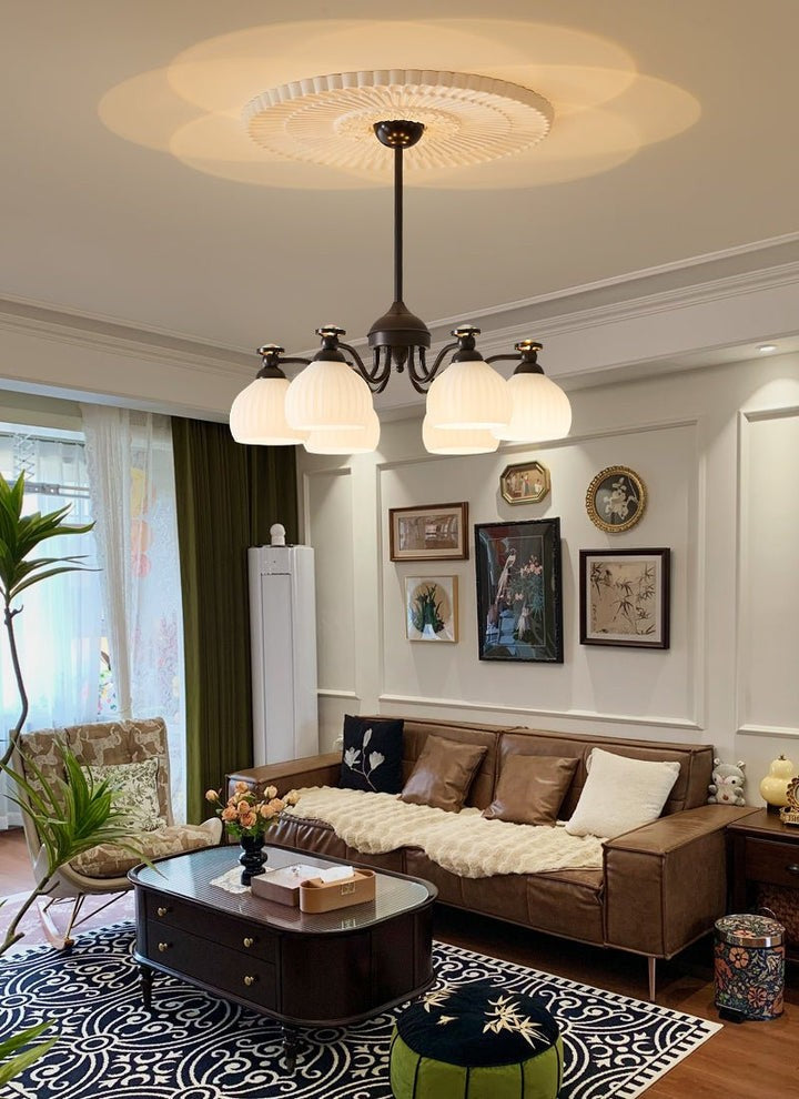 Floral Glass Shade Chandelier – Modern LED Ceiling Light
