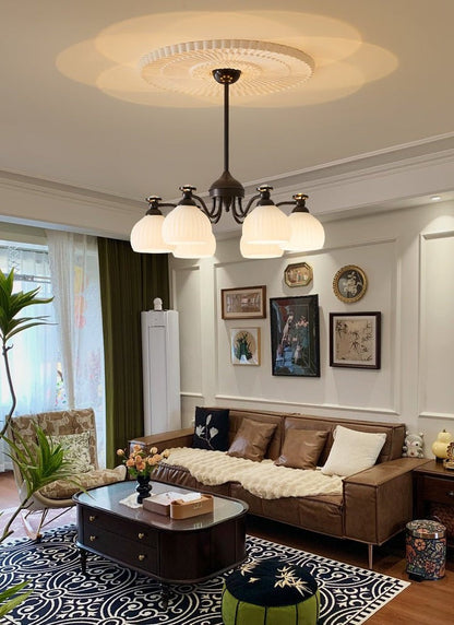 Floral Glass Shade Chandelier – Modern LED Ceiling Light