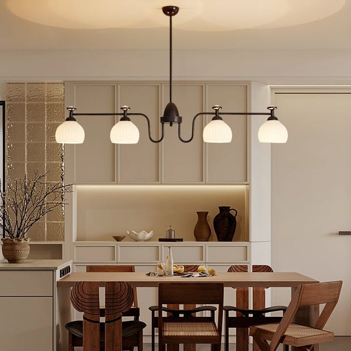 Floral Glass Shade Chandelier – Modern LED Ceiling Light