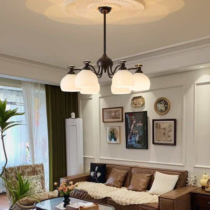 Floral Glass Shade Chandelier – Modern LED Ceiling Light