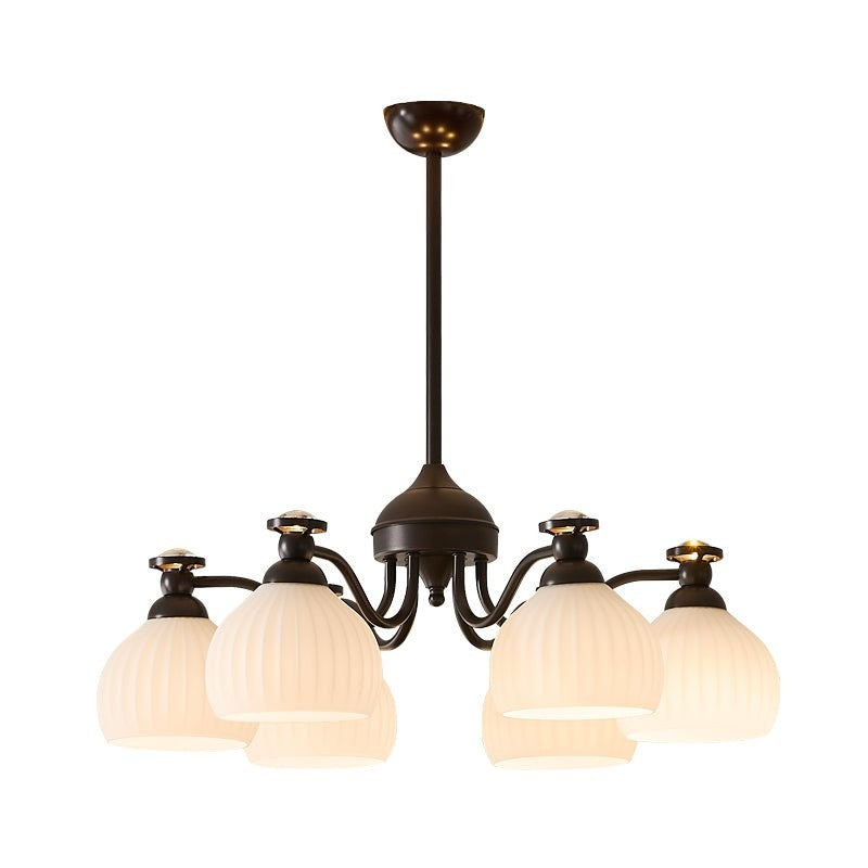 Floral Glass Shade Chandelier – Modern LED Ceiling Light