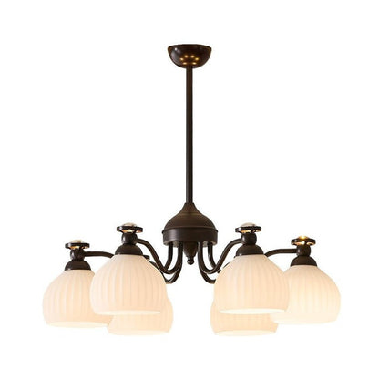 Floral Glass Shade Chandelier – Modern LED Ceiling Light