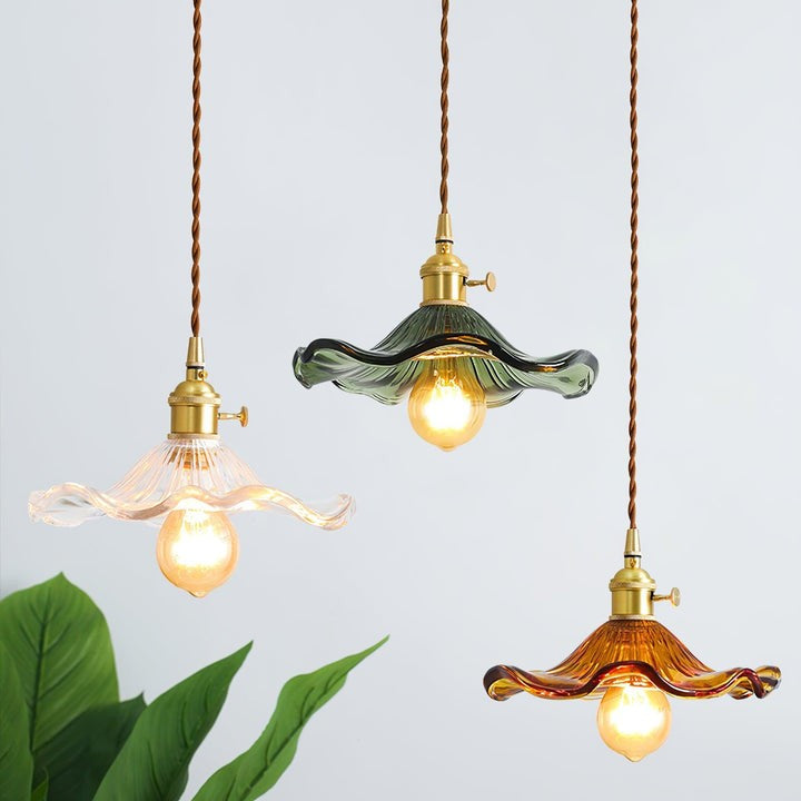 Fluted Hibiscus Glass Swag Pendant Light